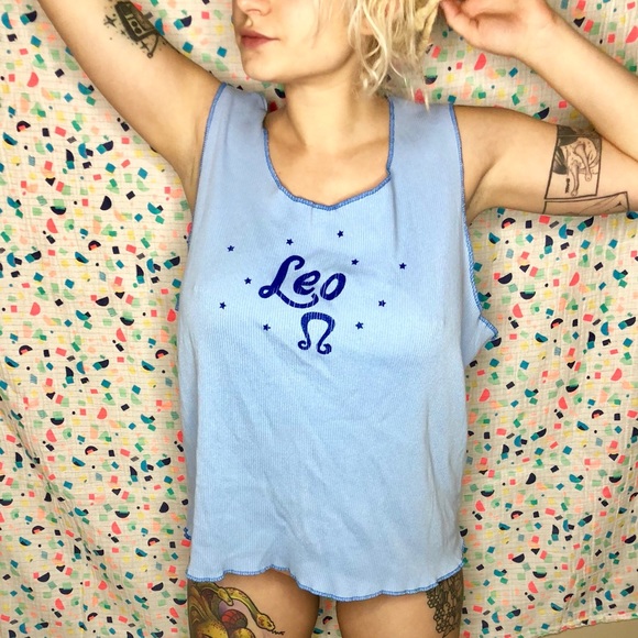 Y2K Leo zodiac glittery pastel blue tank top! - Picture 2 of 4